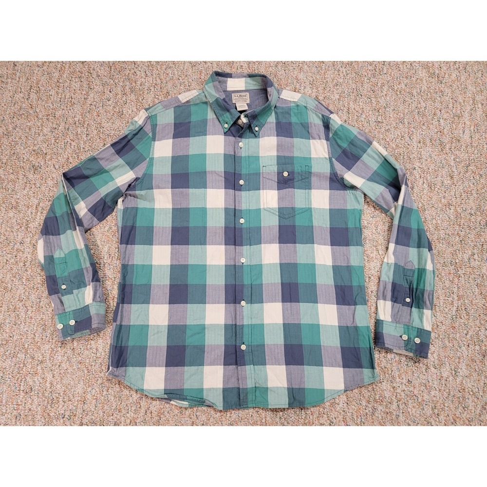 LL Bean Shirt Men Large Plaid Lakewashed Slightly Fitted Button Down Long Sleeve